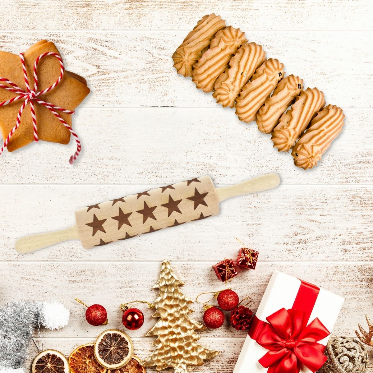 Rouleau à pâtisserie en bois motif étoiles 40 cm Noël Fackelmann