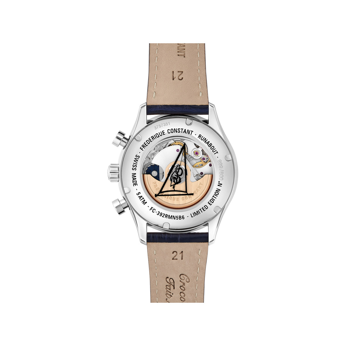 Montre Frédérique Constant homme automatique chronographe acier cuir bleu