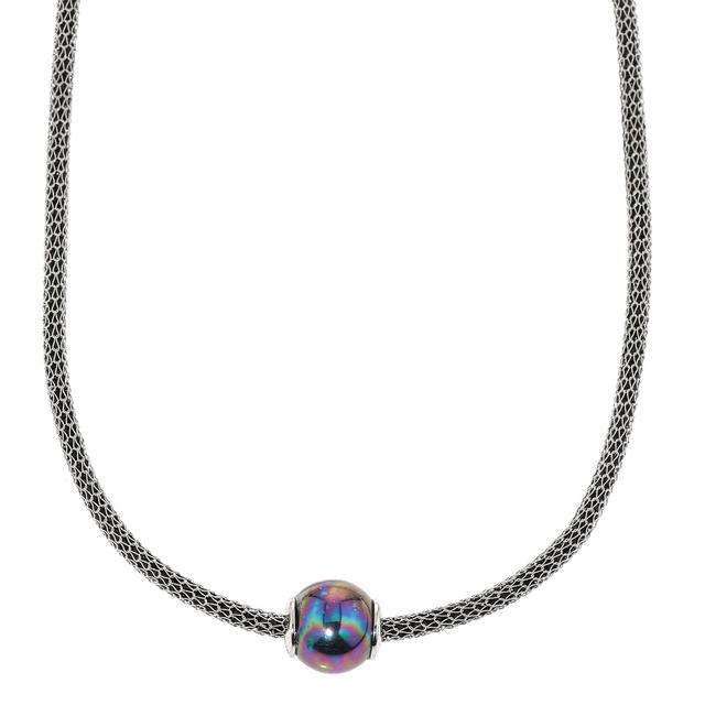 Mesh-Collier & Gleiter, Muschelkernperle, Zirkonia, ca. 48 cm