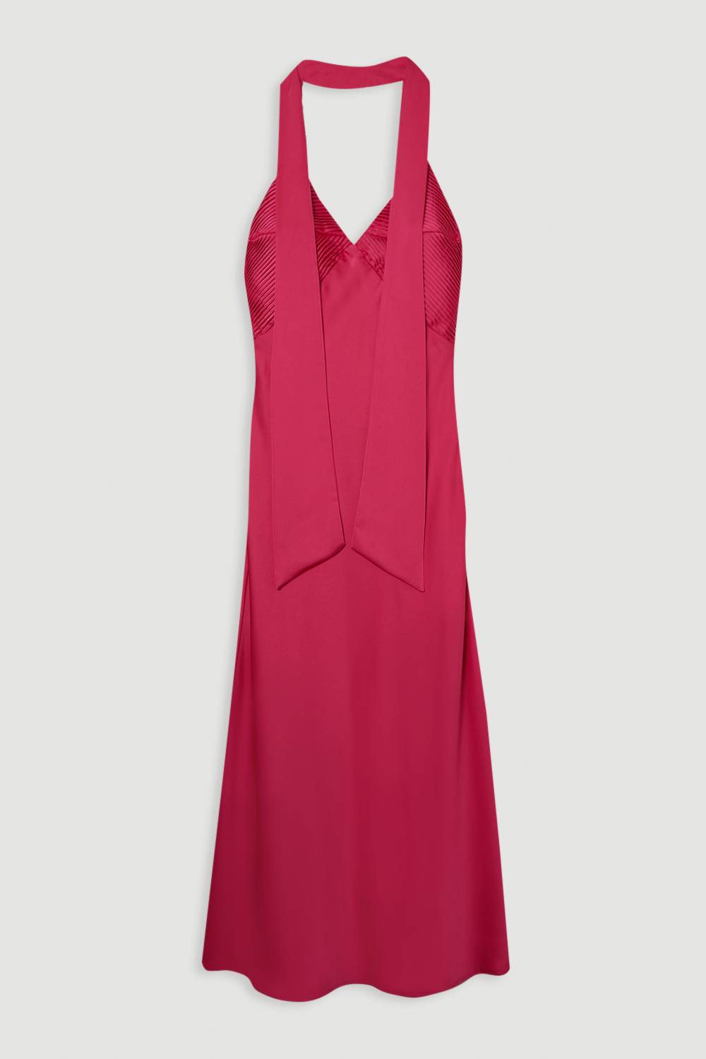KarenMillen Robe maxi tissée plissée en satin à encolure halter