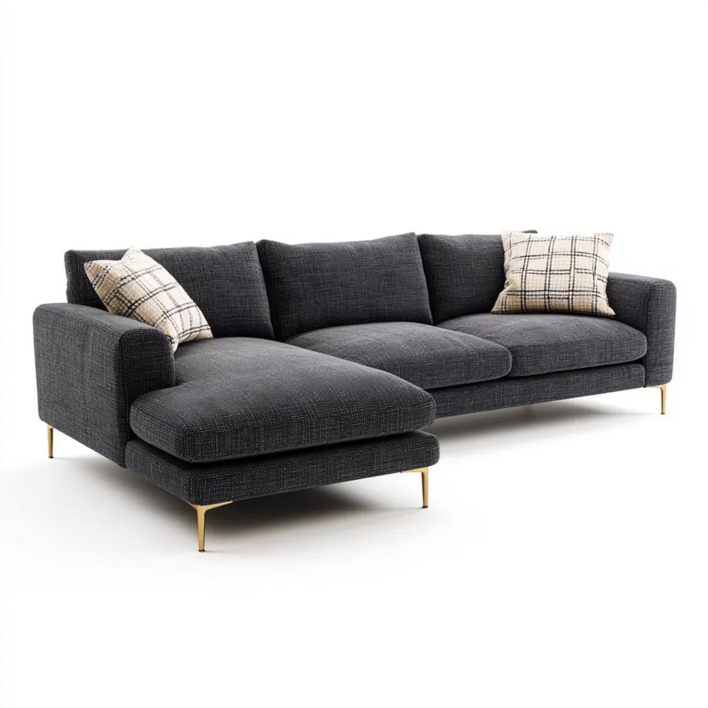 Ecksofa Stoffpolster 300x95x80 cm – Dunkelgrau – Modernes Design
