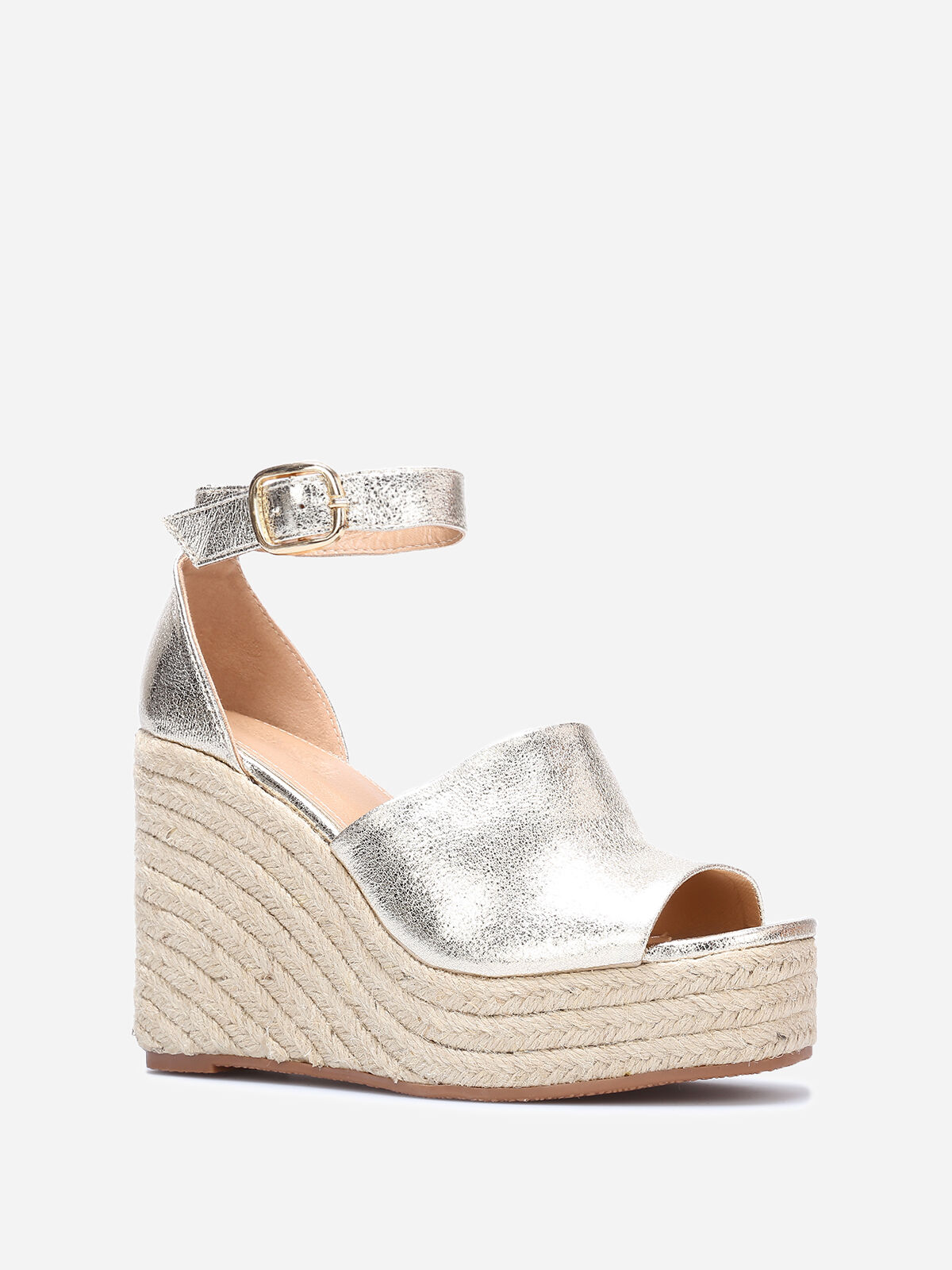 Sandales avec talon compensé en cordage- Doré