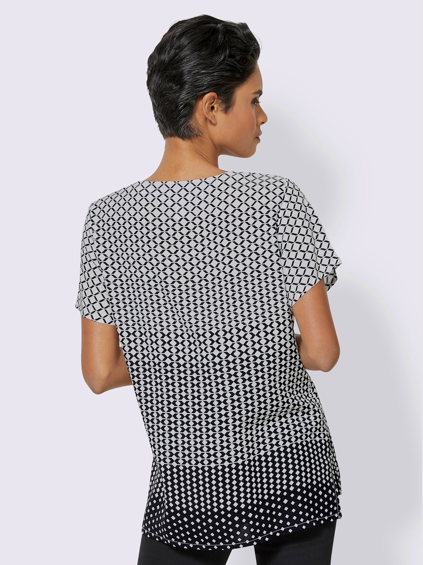 Chemisier évasé en viscose motif losange effet dégradé manches courtes