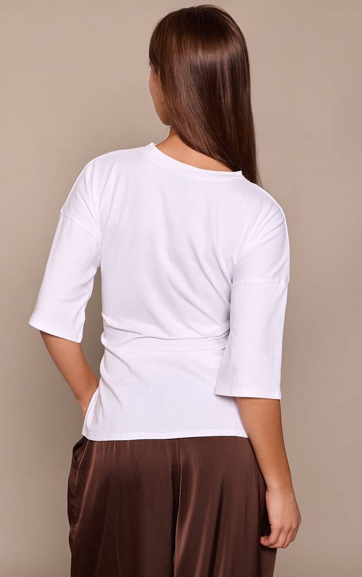Blanc T-shirt Oversize En Coton Avec Détail Ceinturé À La Taille