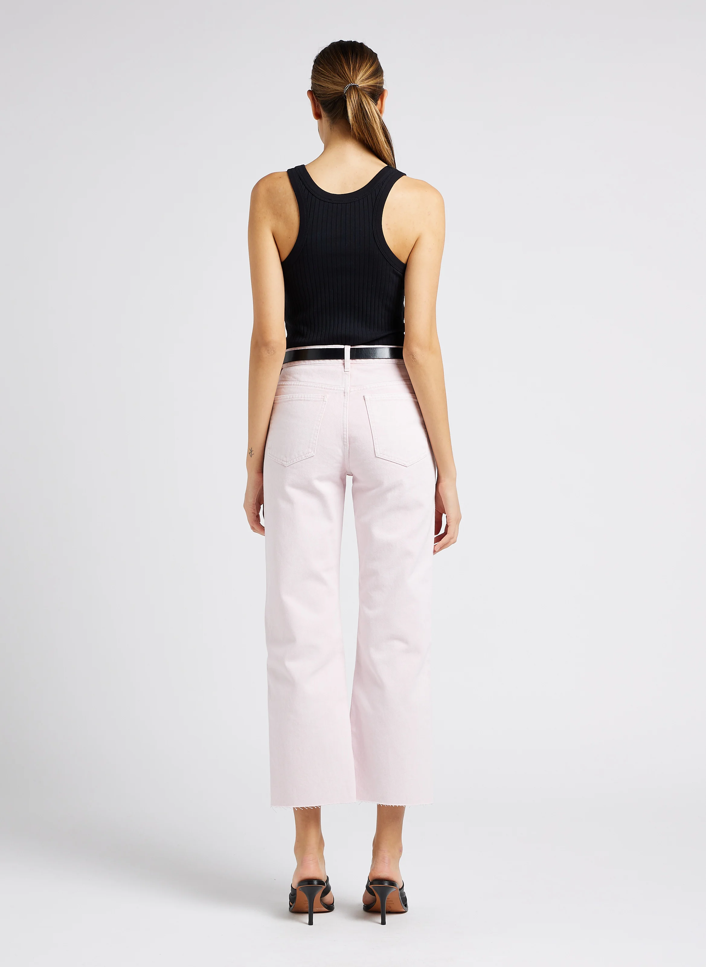 AIDEN - Jean droit taille haute en coton| Rose
