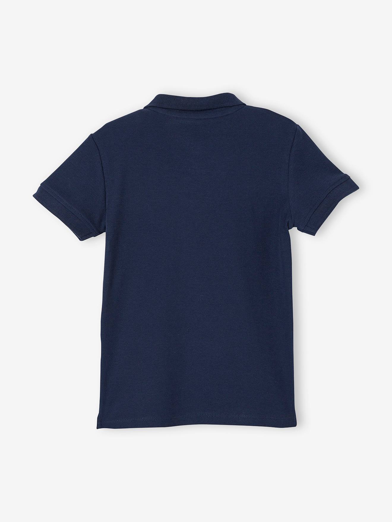 Camisa polo de manga curta com bordado no peito, para meninos, amarelo pastel