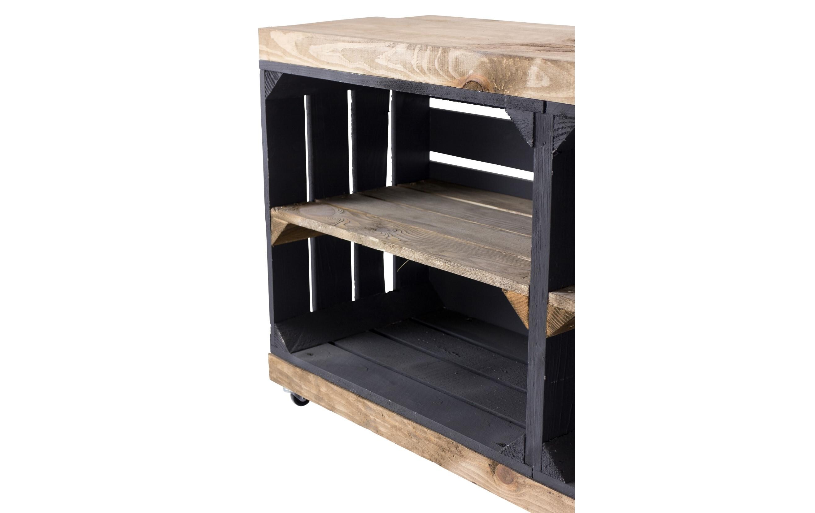 Regal auf Rollen Vintage, Schwarz / Braun, 100 x 50 cm<br>Vintage Regal auf Rollen