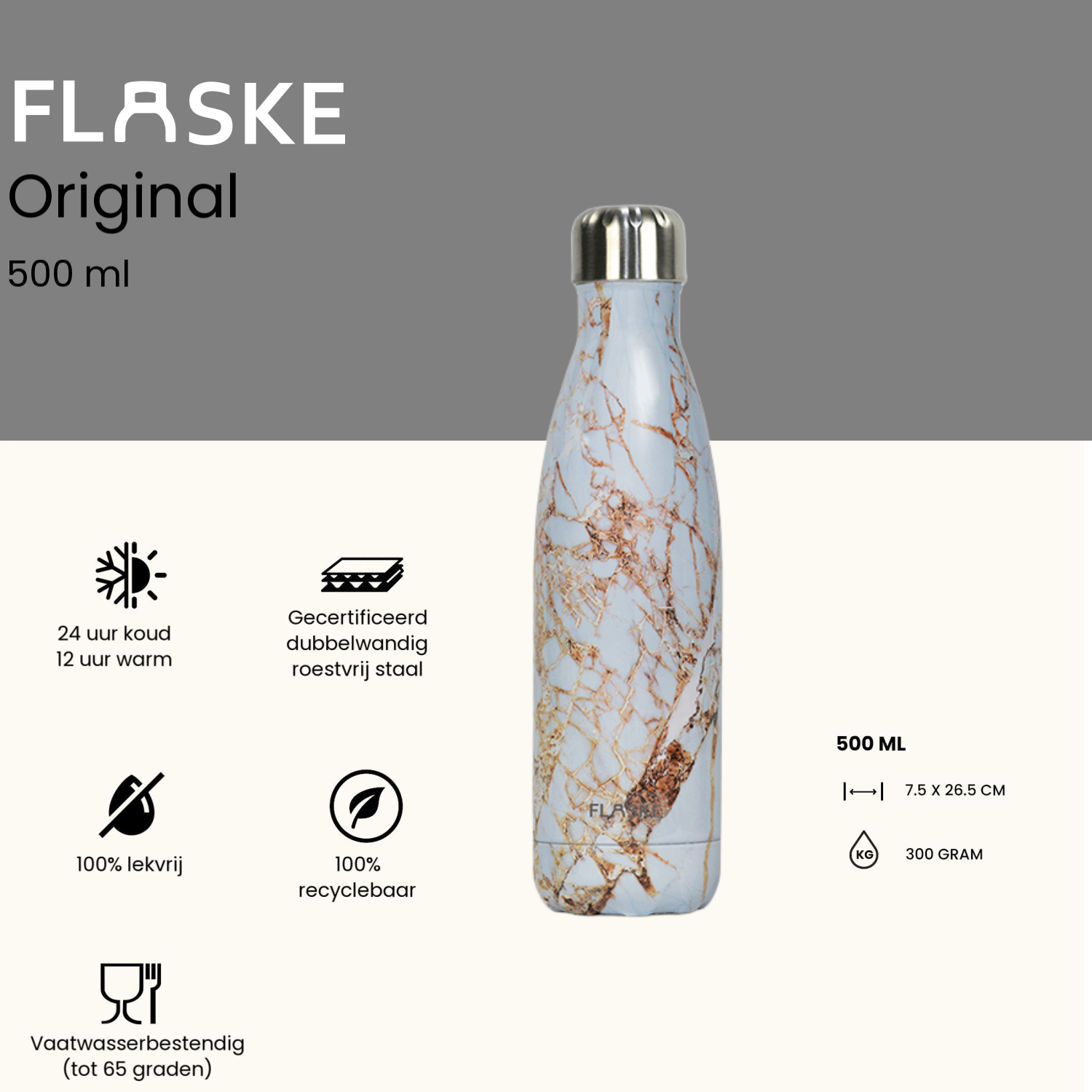 FLASKE 500 ml  RVS Drinkfles - Marble Shine