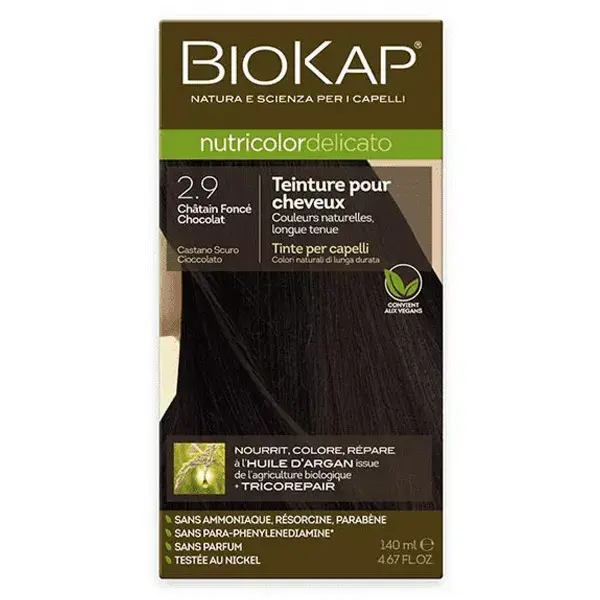 Biokap Nutricolor Delicado Tinta para Cabelo 2.9 Castanho Chocolate Escuro 140ml