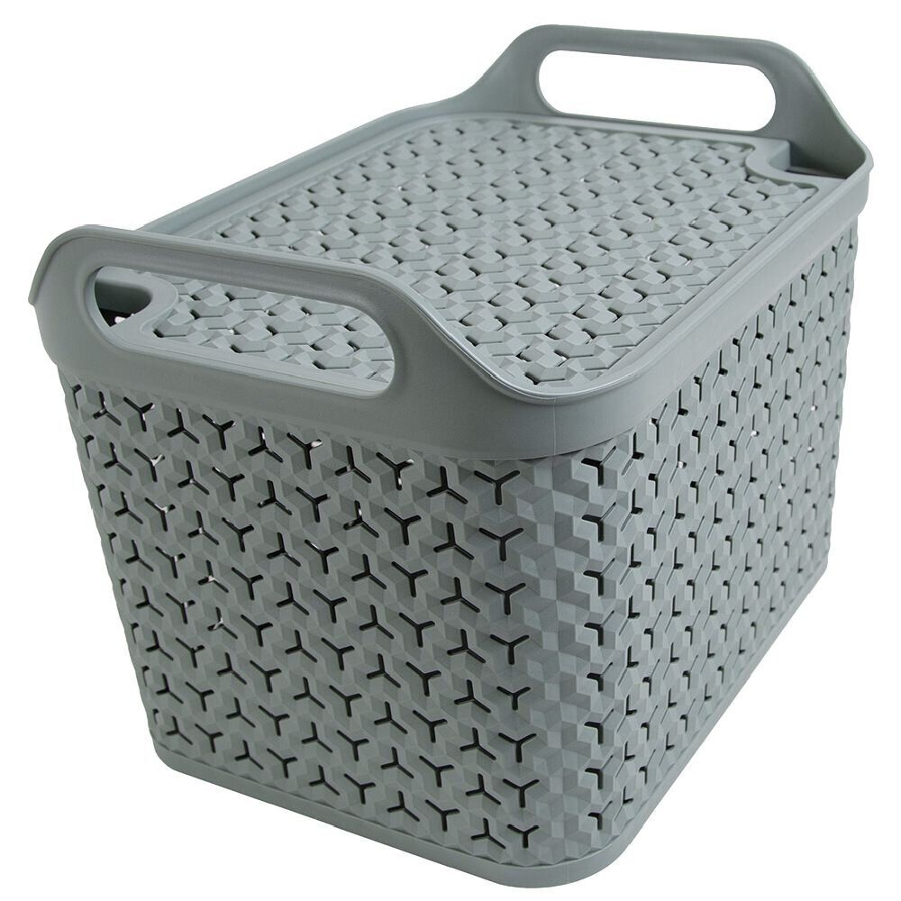 Panière de rangement avec couvercle 24L plastique vert