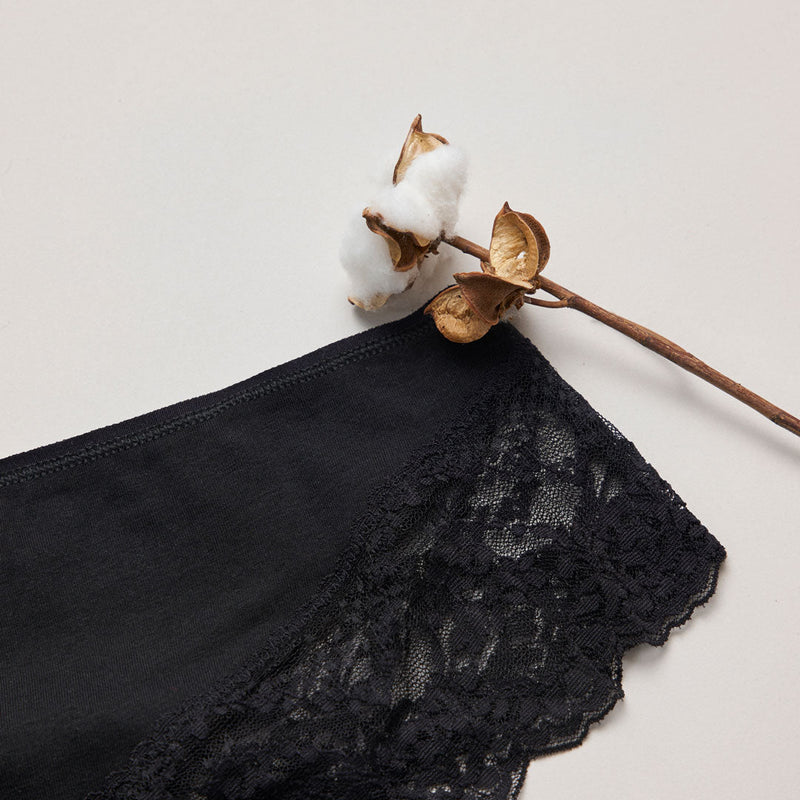 Hipster Panties mit Spitze aus Bio-Baumwolle Mix (Weiß/Hellgrau/Schwarz)