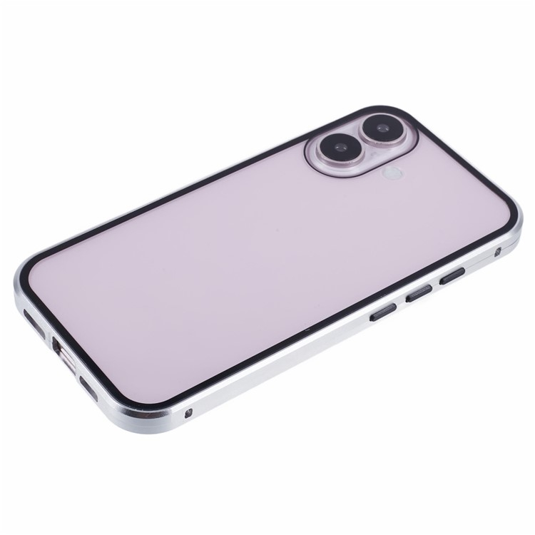 iPhone 16 Magnetische Alu Schutzhülle mit Panzer Glas Backcover   Displayschutz (Magnet-Technologie) - Silber