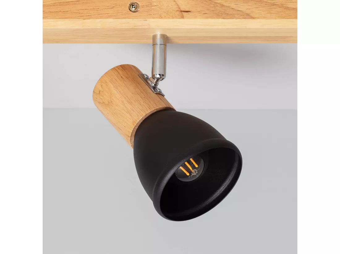 Plafonnier Métal et Bois Tautau 4 Spots Noir