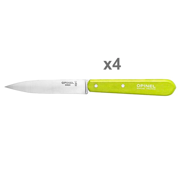 Set 4 couteaux office lames lisses inox 10 cm coloris pomme Opinel