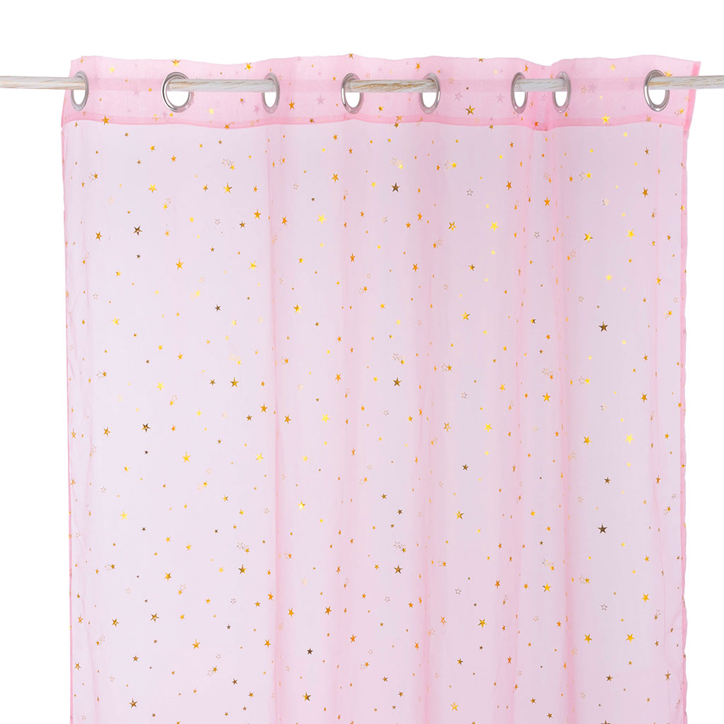 Voilage à œillets polyester motif étoiles dorées 140x250cm