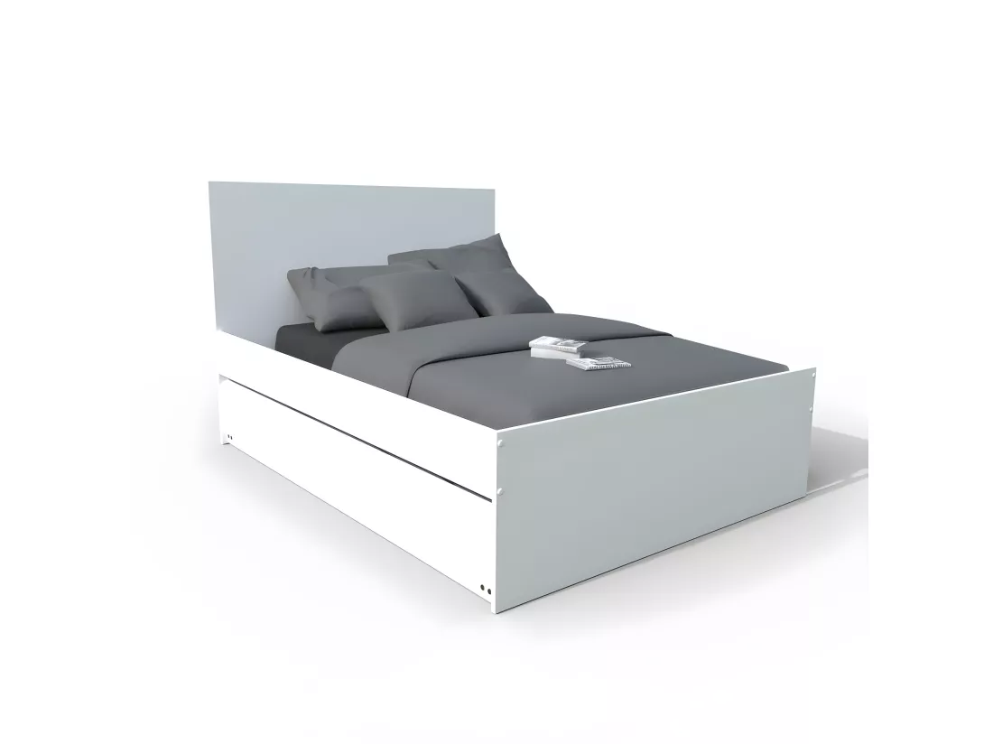Lit double ALPHA 140x190 + 2 tiroirs + tiroir lit 90x190 avec sommier + chevet / Blanc