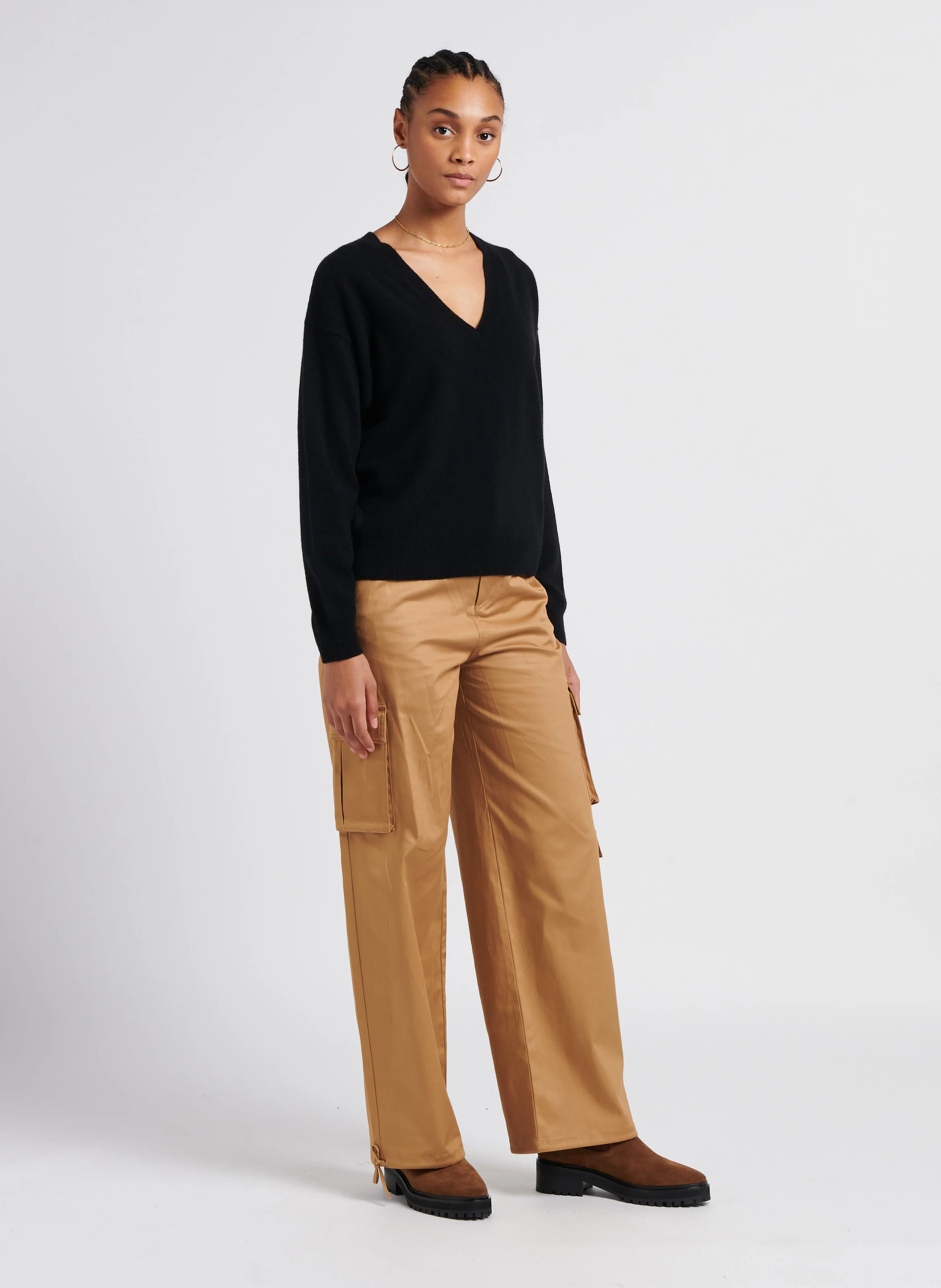 SEVENE - Pull col V en cachemire | Noir