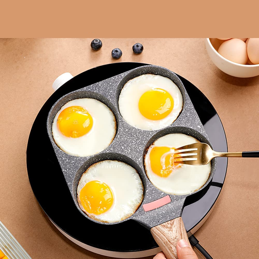 (19x19cm) 4-fach Aluminium Pancake Pfanne Spiegelei Bratpfanne mit Anti-Haft Beschichtung - Grau