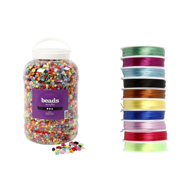 DIY Kit - Plastic Beads and Elastic Beading Cord - Bundle