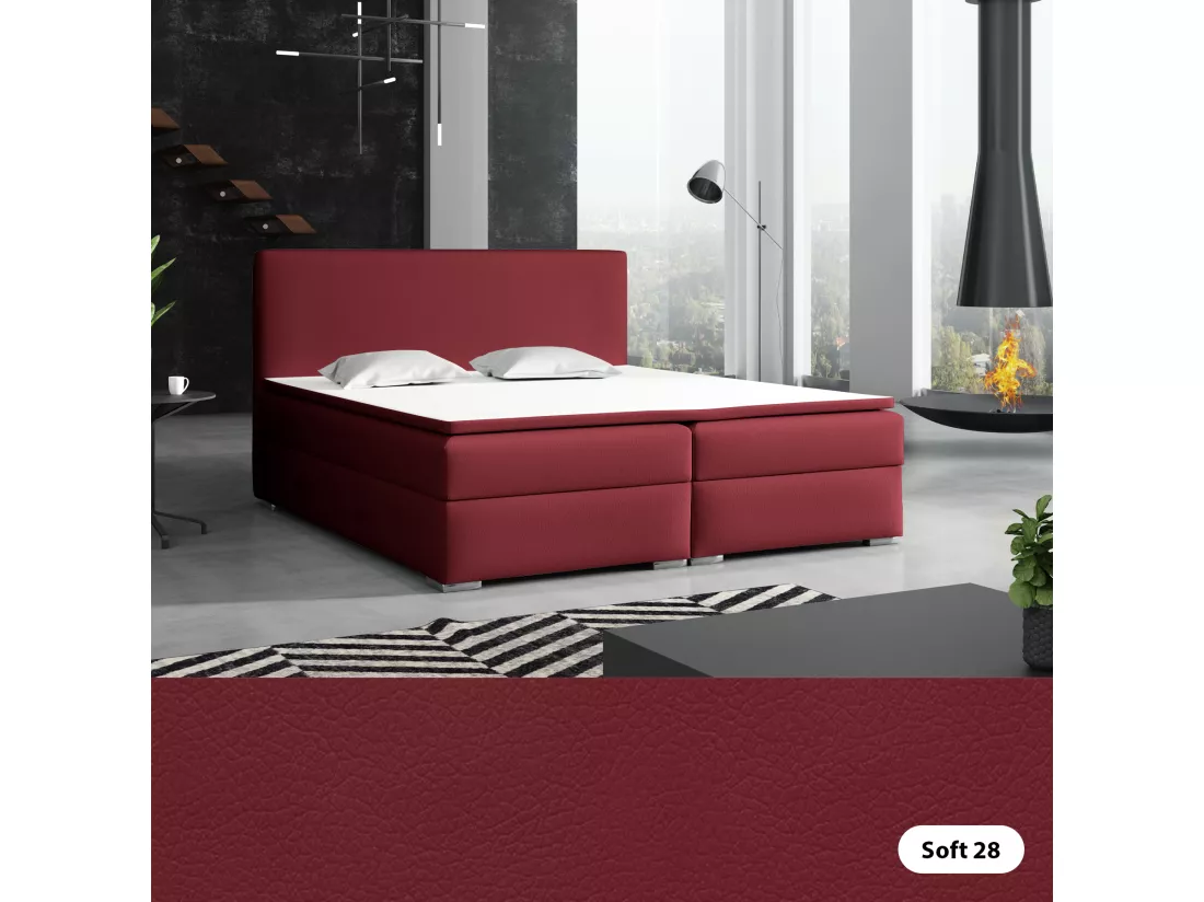 LIT BOXSPRING avec surmatelas Soler 160x200 cm, Soft 28 (Bordeaux)