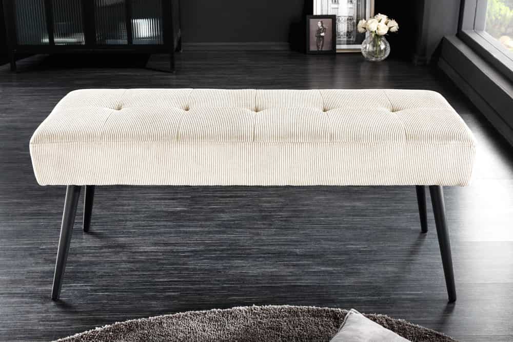 Design Sitzbank BOUTIQUE 100cm beige Cord schwarze Metallbeine Polsterbank