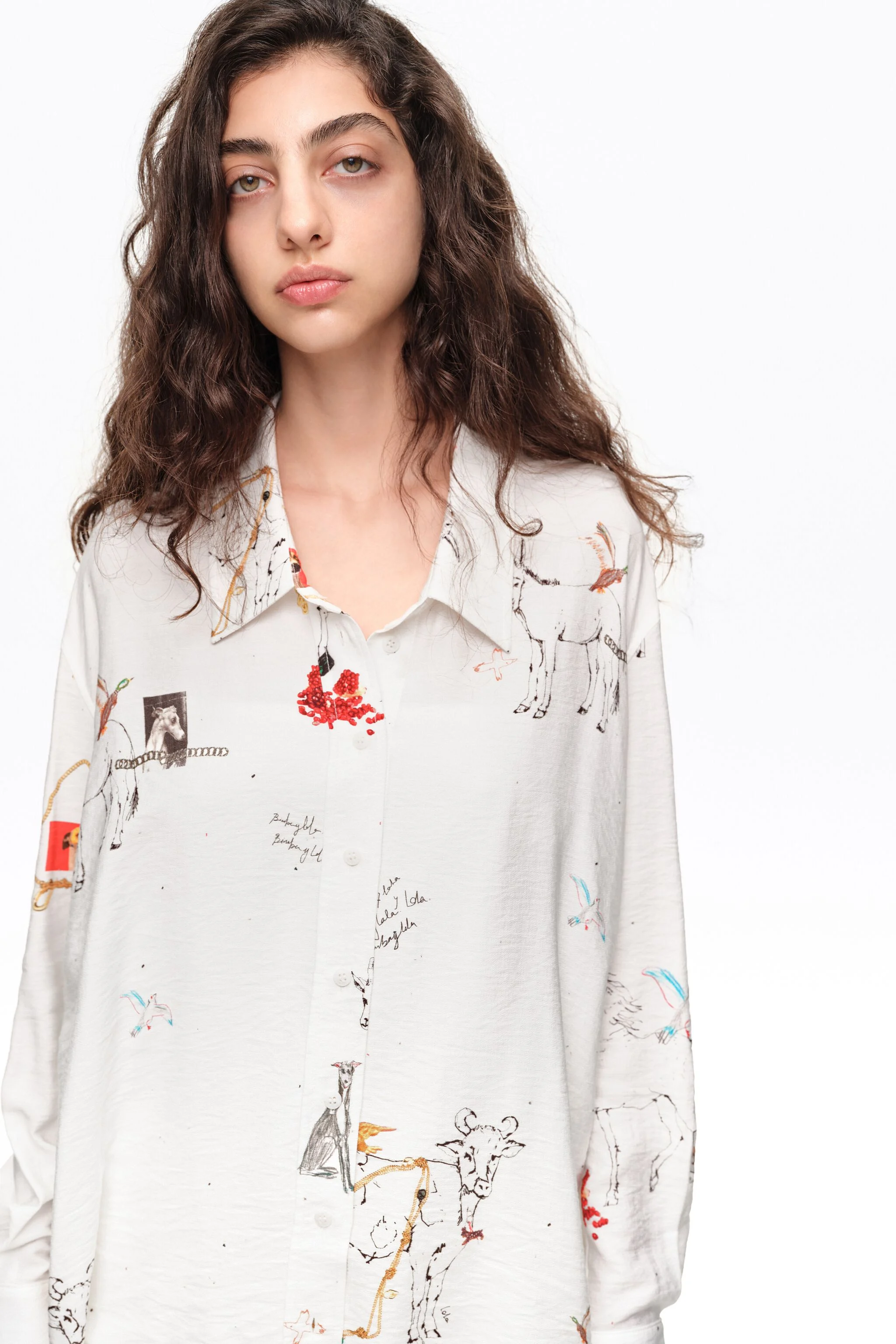Camisa decotada com colagem de Animal Chain