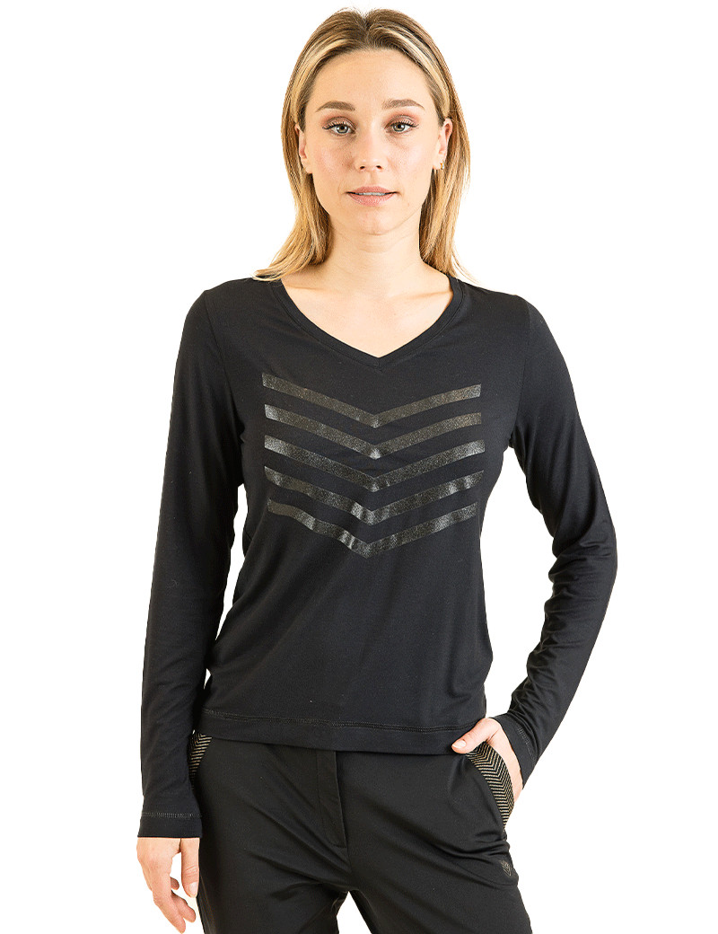 HBT BASICS ESSENTIELS | JUSTINE COTON MODAL TOP FEMME NOIR/NOIR GLITTER