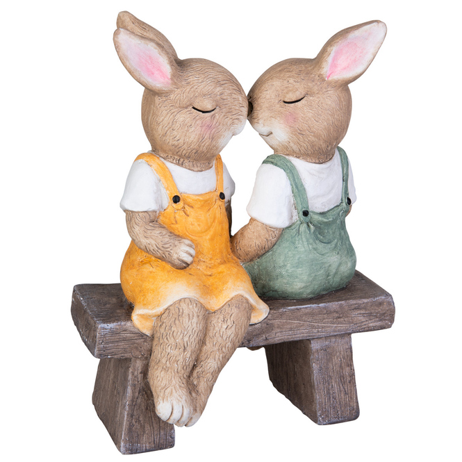 Hasenpaar auf Bank sitzend - ca. 25 x 19 x 32,5 cm