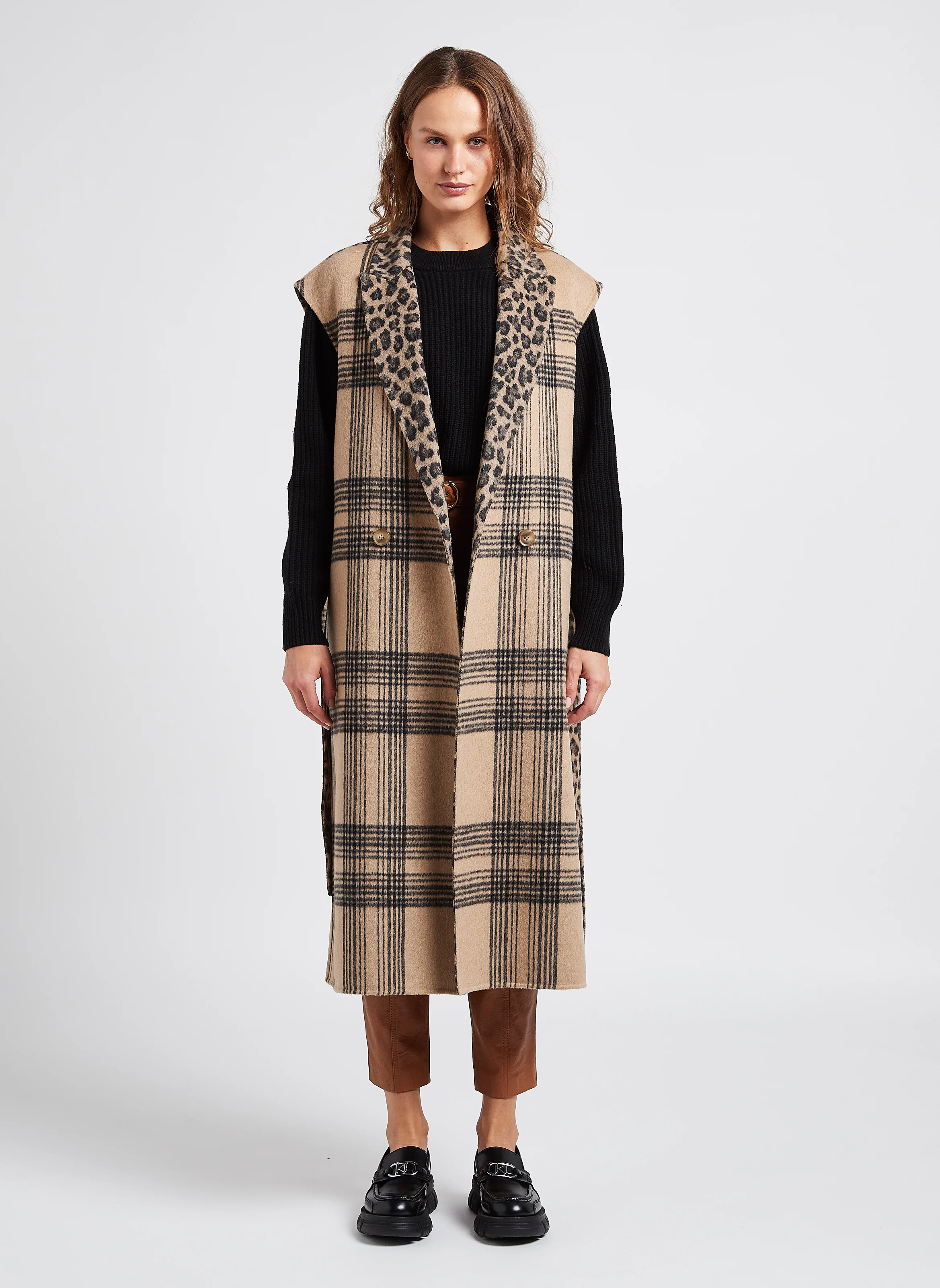 Gilet col tailleur réversible ample | Marron