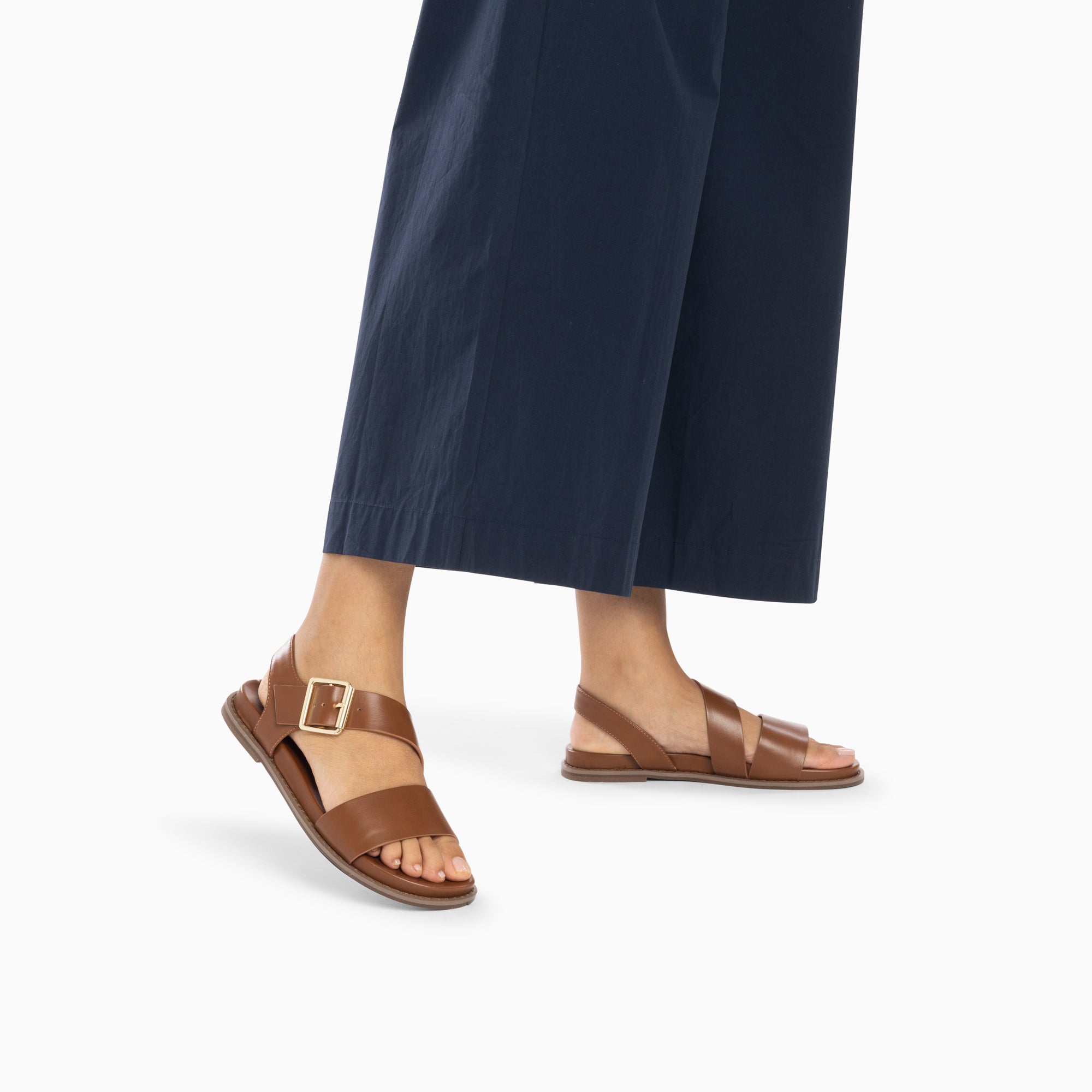 Sandales plates-Sandales plates Ameline camel à larges brides