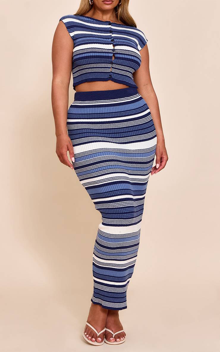 Bleu Marine Jupe Maxi En Maille Rayée Shape