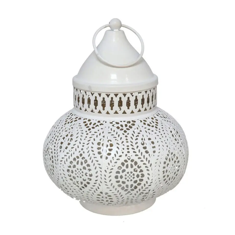 Tuin lantaarn - Marokkaanse sfeer - wit/goud - D15 x H19 cm - metaal