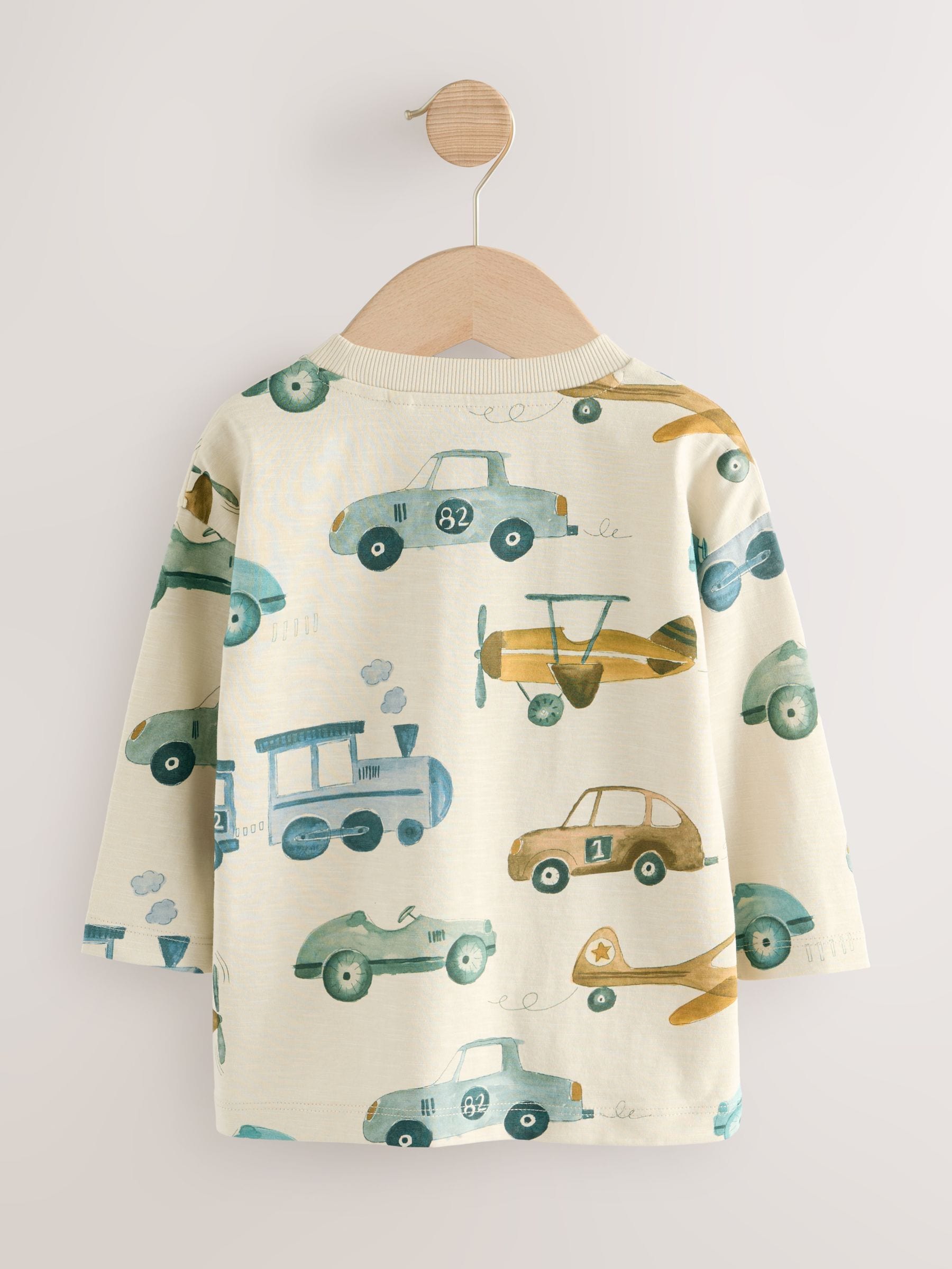 Wit transport - 100% katoenen T-shirt met lange mouwen en all-over print (3mnd -7jr)