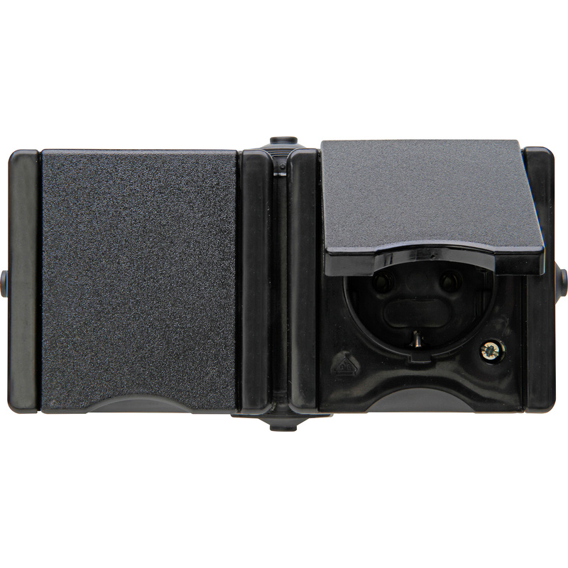 Kopp ProAQA wandcontactdoos dubbel RA opbouw spatwaterdicht Zwart IP44 horizontaal