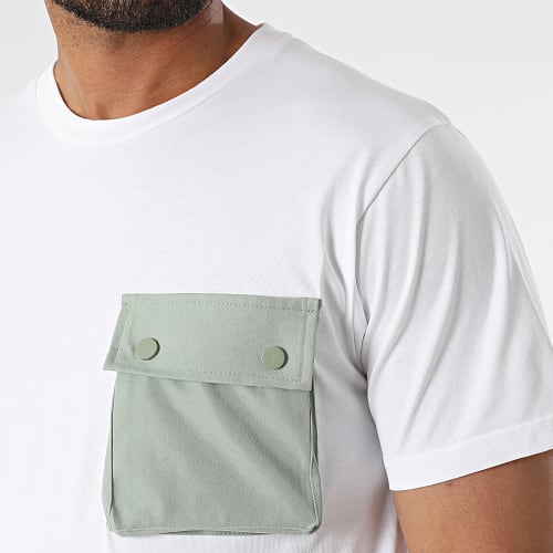 Tee Shirt Poche T8815 Blanc Vert Kaki