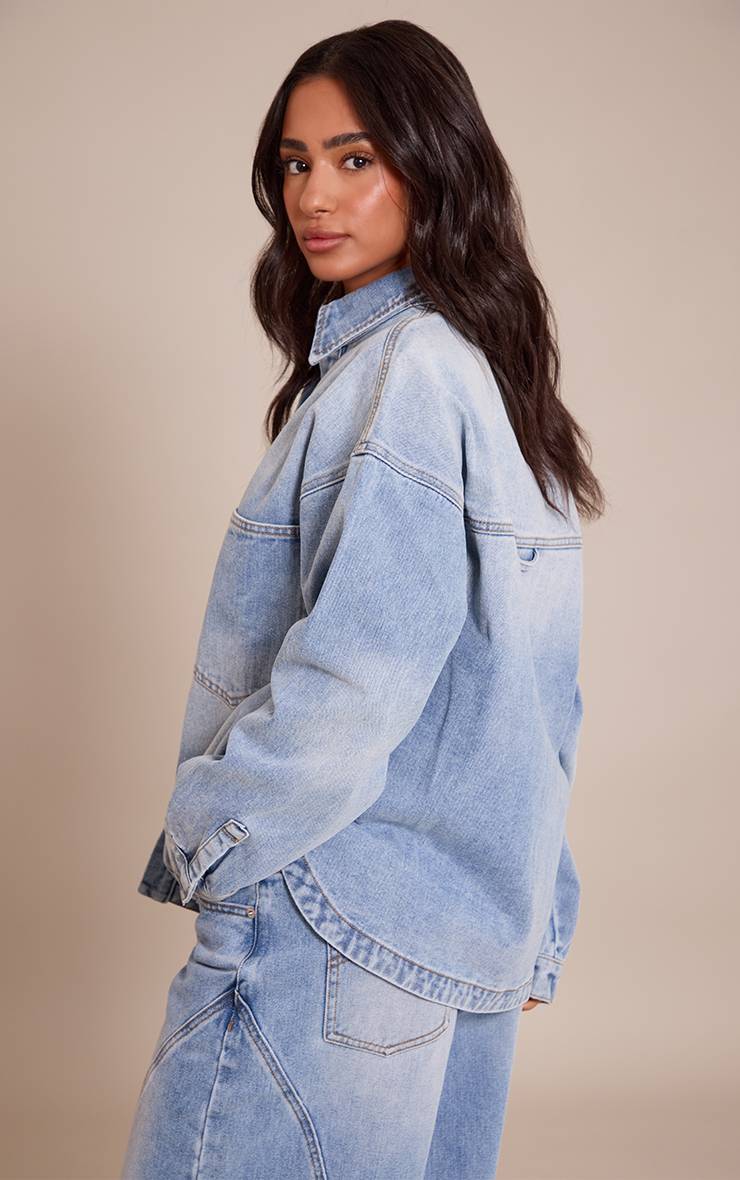 Mid Blue Wash Chemise En Jean Oversize Petite