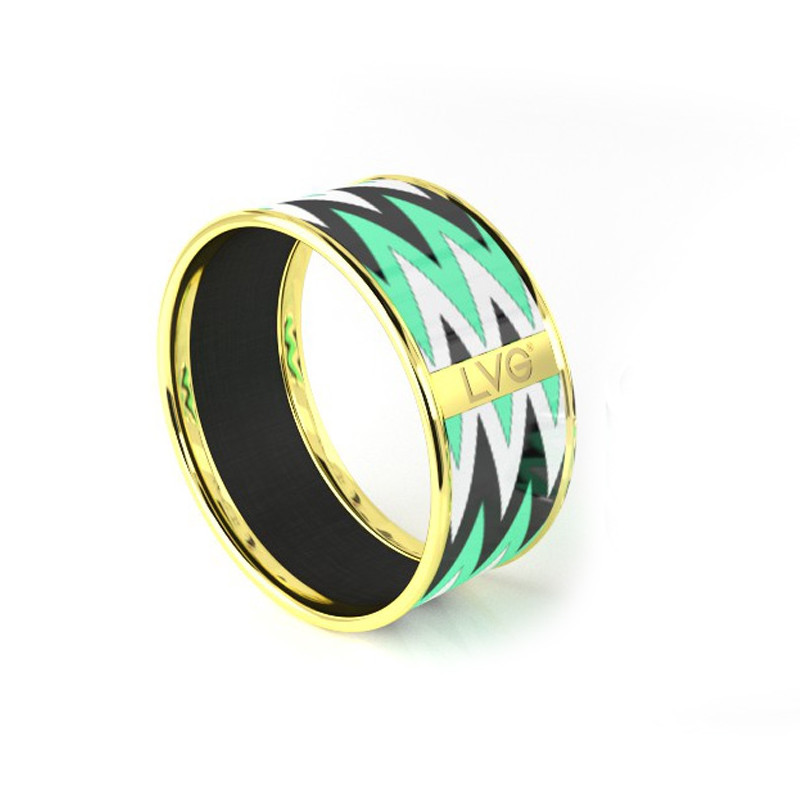 Legend Vogue - Bracelet Bangle Or Jaune Tribal Totem Vert