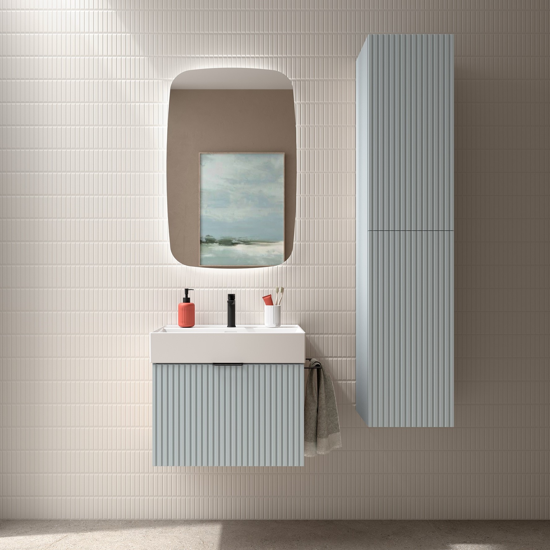 Muebles Raya onderkast ribbelfront 70cm met 1 softclose lade en binnenlade baby blauw
