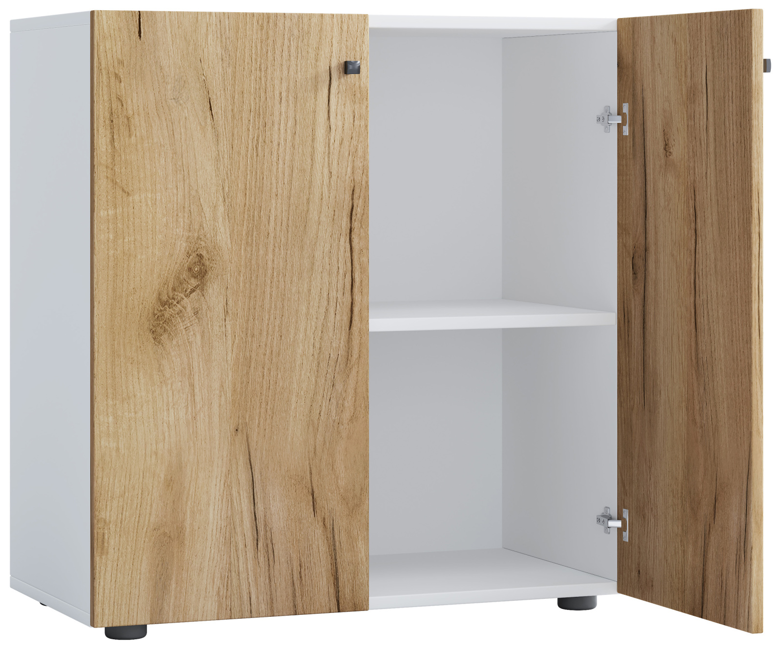 Büroschrank LONA L - Honig Eiche - weiß - mit Drehtüren - 74 cm hoch