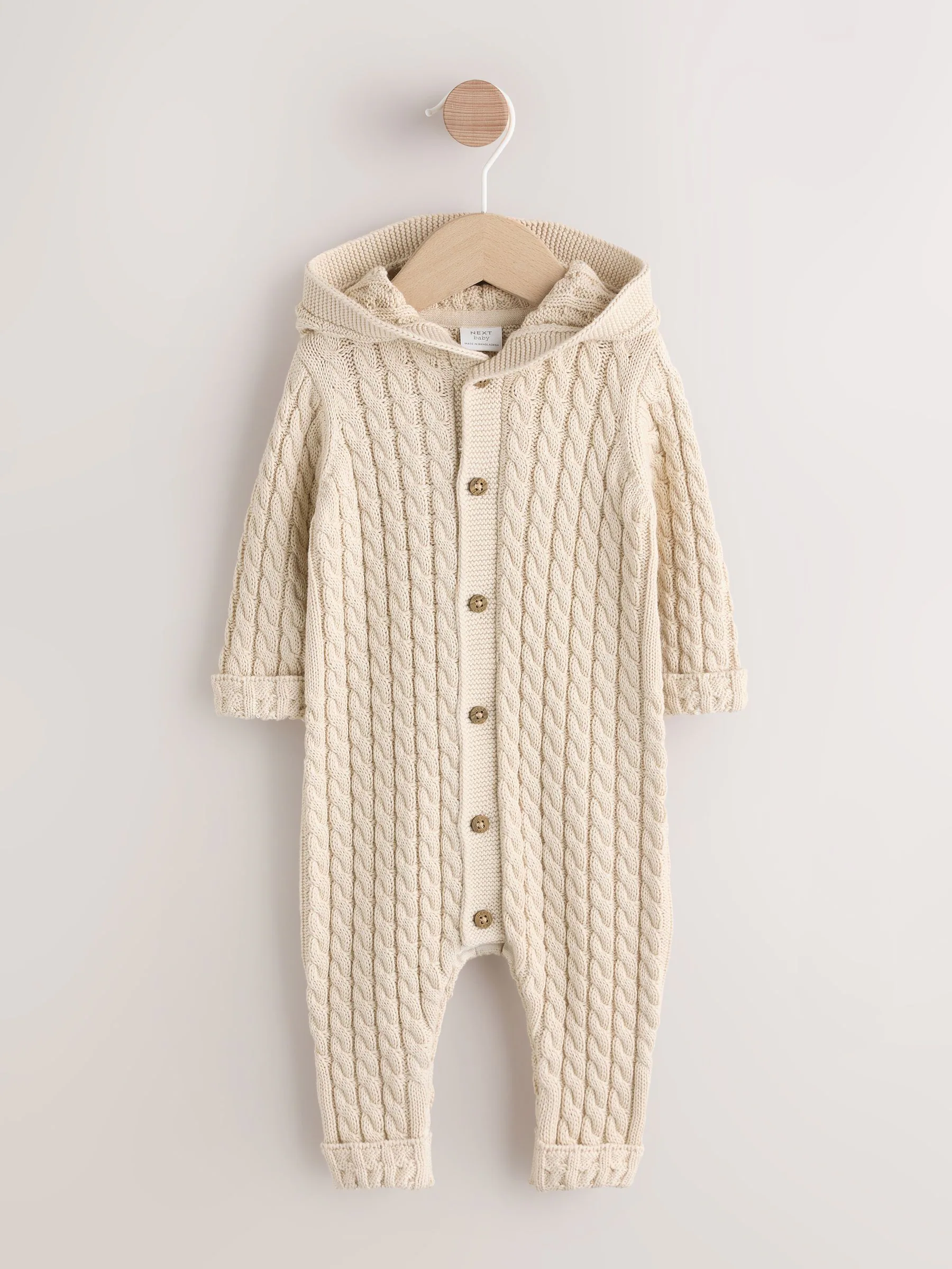 Crème - Baby Knit Hooded Romper (0mths-3yrs)
