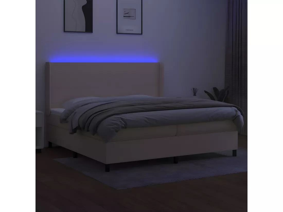 Sommier tapissier et matelas et LED Crème 200x200 cm Tissu