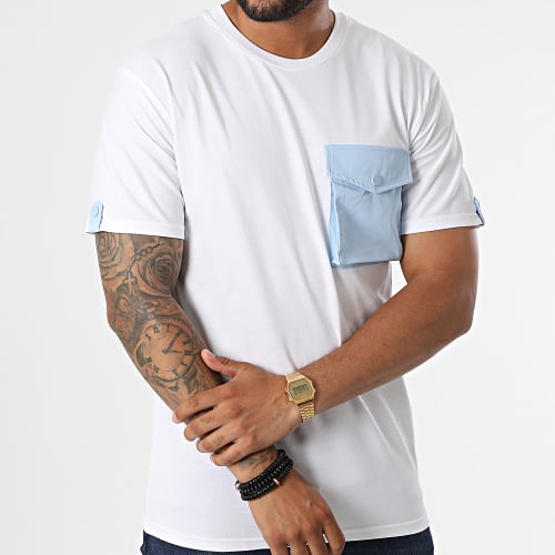 Tee Shirt Poche T8814 Blanc Bleu Clair