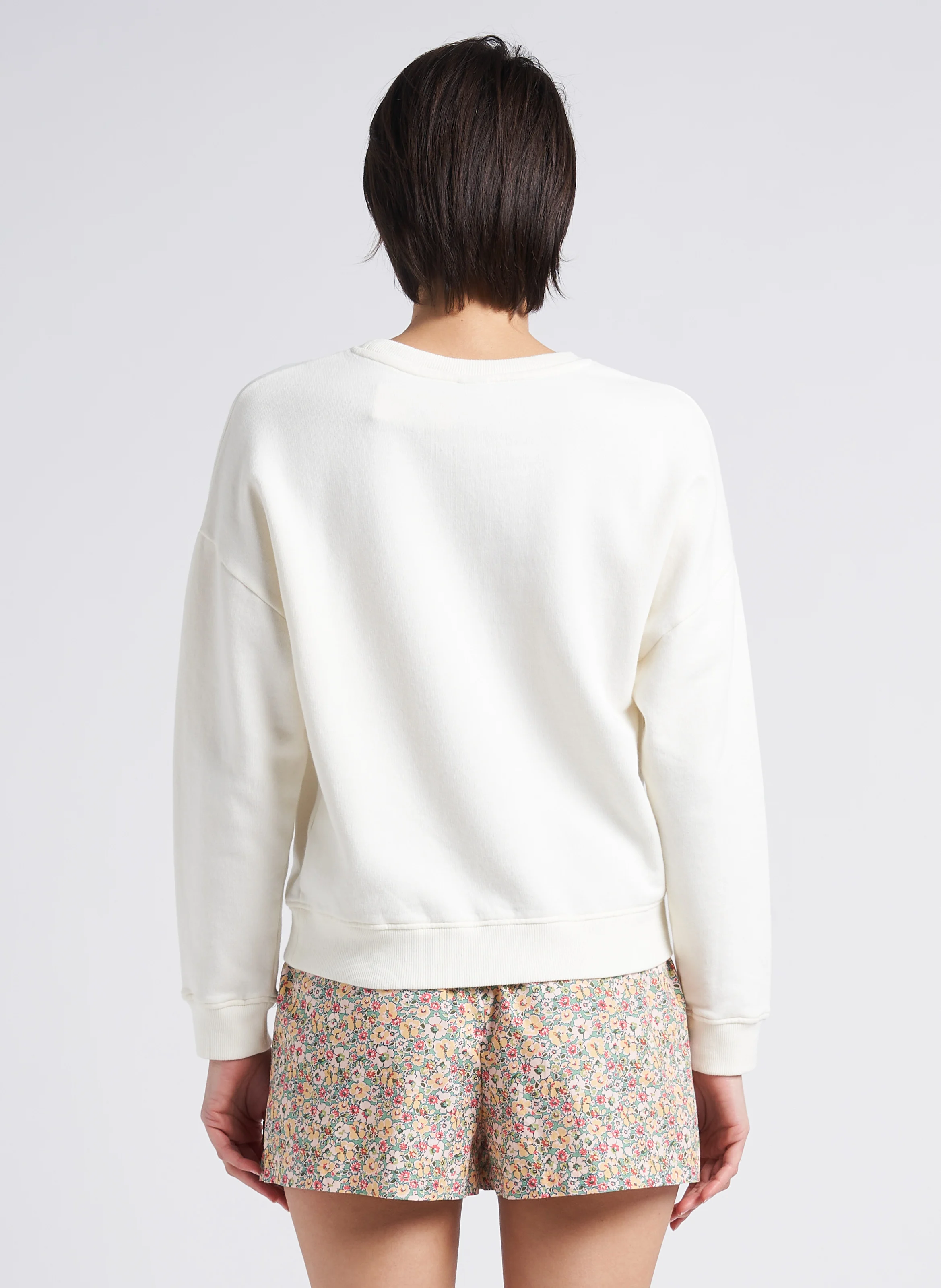 Sweat col rond sérigraphié en coton | Beige