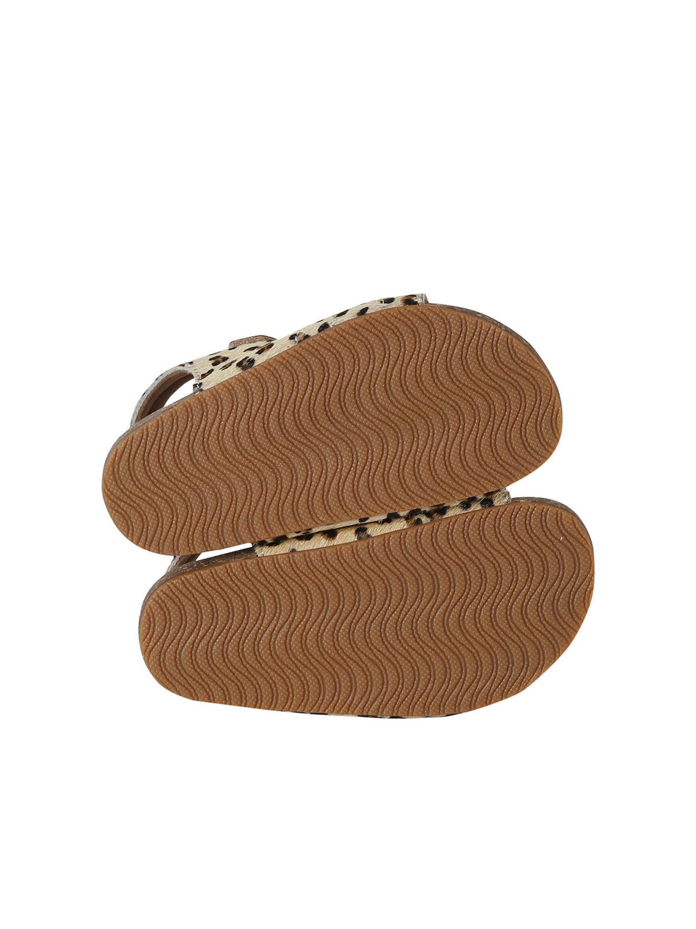 Vertbaudet Mädchen Klett-Sandalen, Leder mit Leomuster und Fell-Optik beige bedruckt