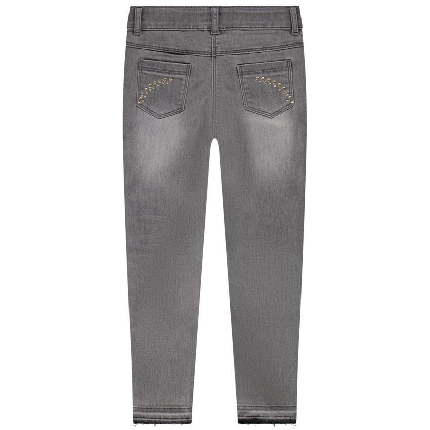 Jean slim à rivets effet délavé pour fille - Gris chiné