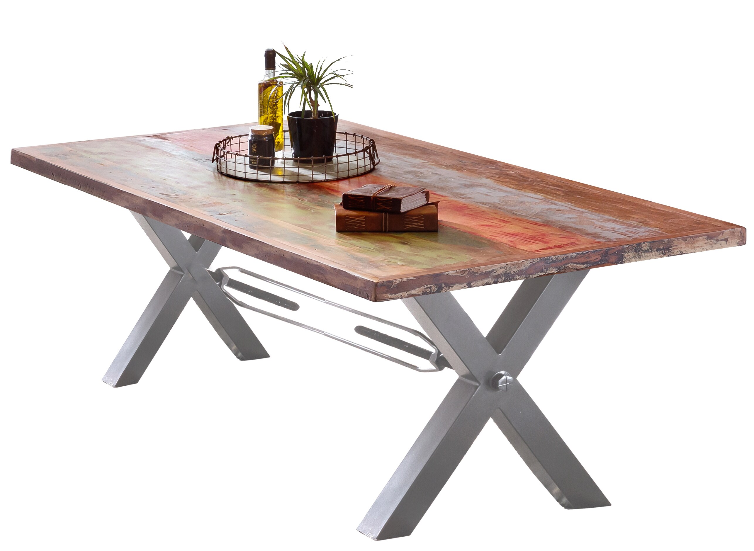Esstisch 240x100 Altholz bunt Eisen Holztisch Speisetisch Küchentisch Tisch