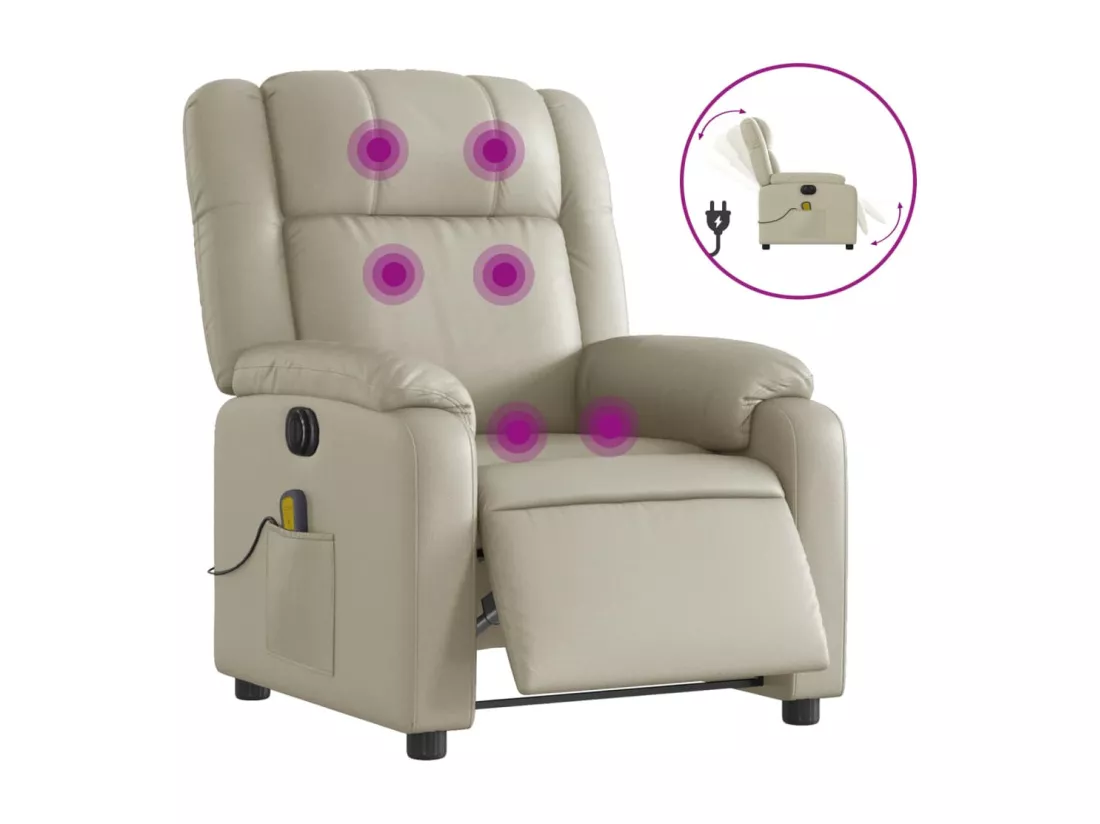 Fauteuil massant inclinable électrique crème similicuir