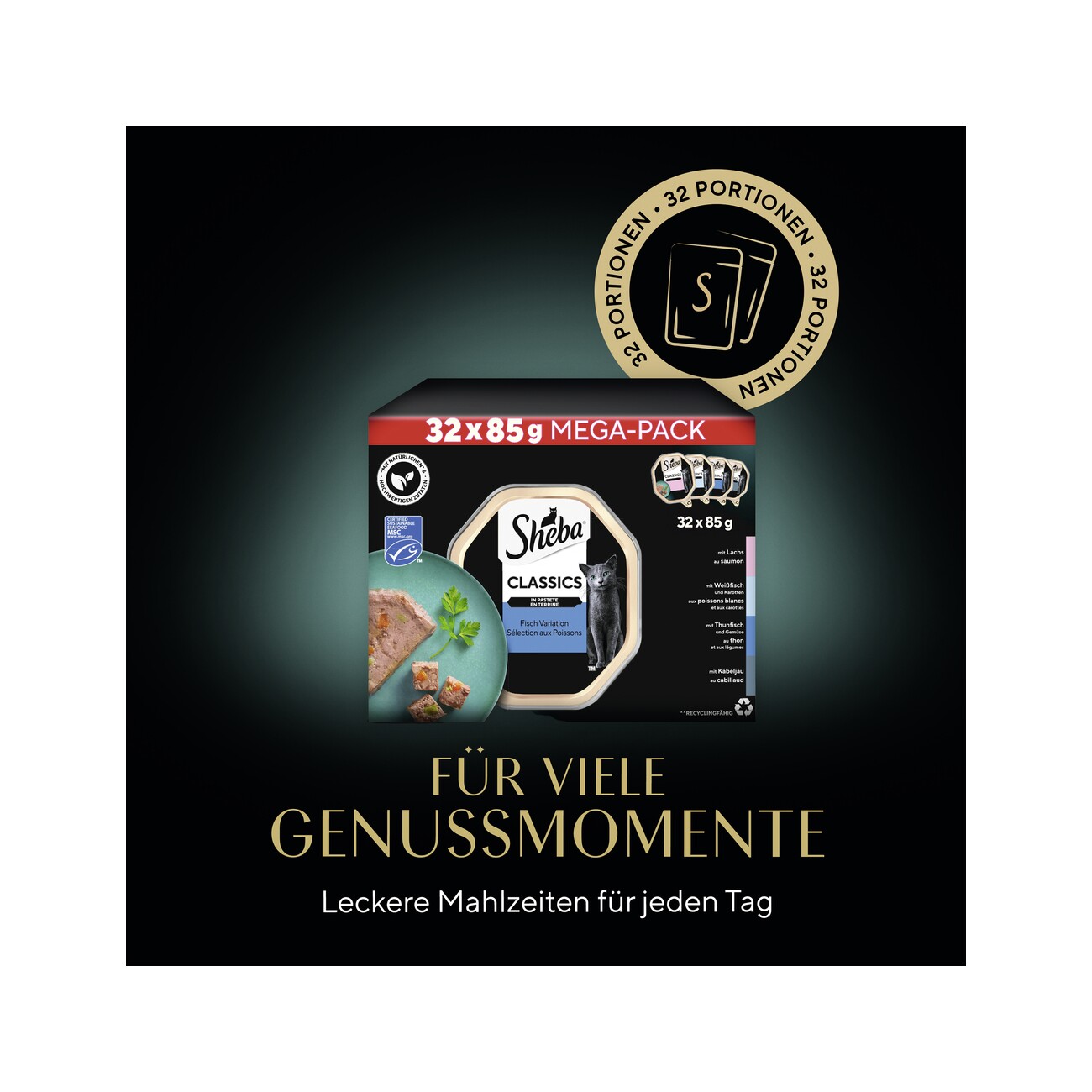 Sheba Mega-Pack Classics in Pastete Fisch Variation 32x85g