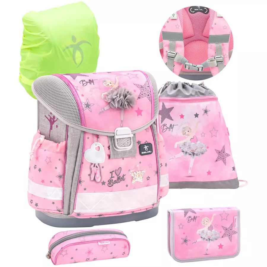 Belmil Schulranzen Classy Schulranzen Set 5-teilig mit Brustgurt Ballet Light Pink