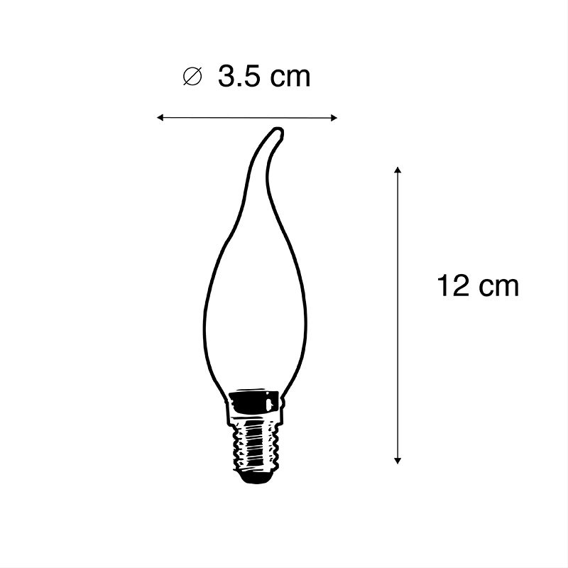 Set van 5 E14 dimbare LED filament tipkaarslamp 240V 3W 250 lm